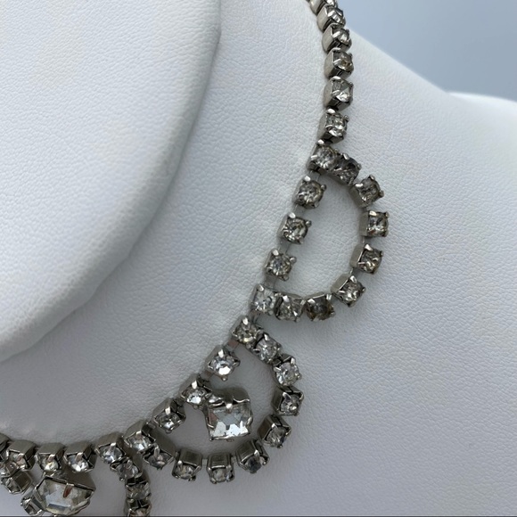 Vintage Clear Rhinestone Faux Diamond Ornate Choker Necklace - Picture 13 of 13